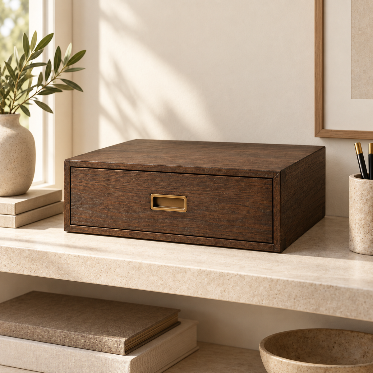Archive Document Chest shown in a home-office shelf