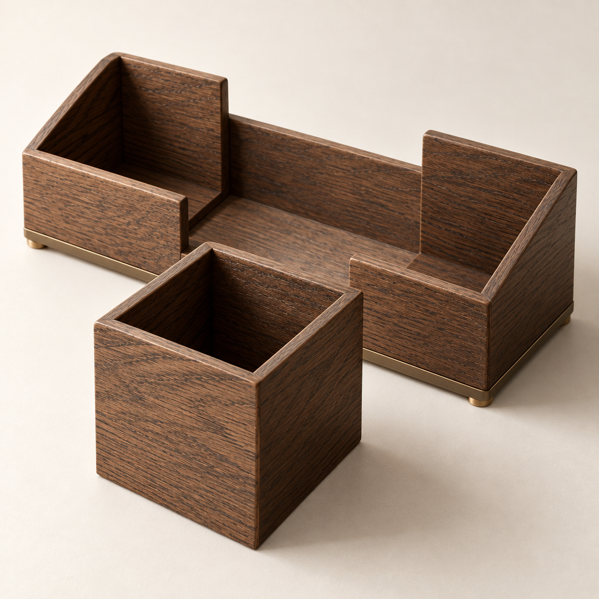 Axis Desk Organizer detail showing three compartments and removable inserts