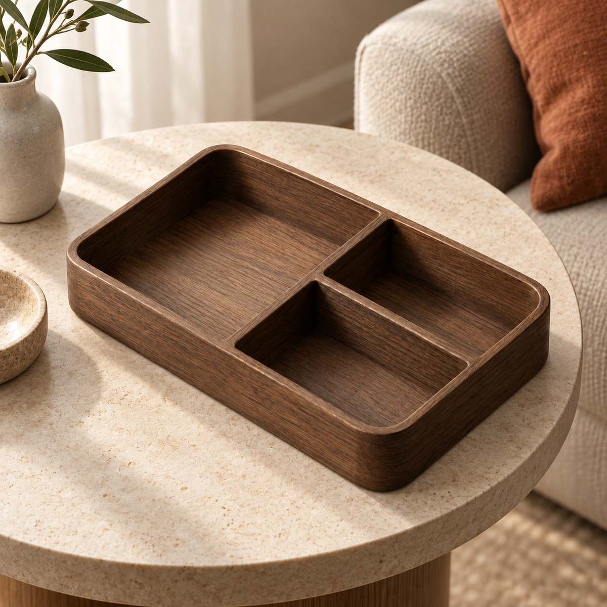 Brio Remote Tray shown in a living-room side table