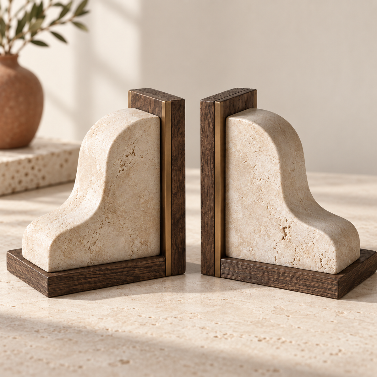 Contour Bookend Pair detail showing complementary stone-look profiles