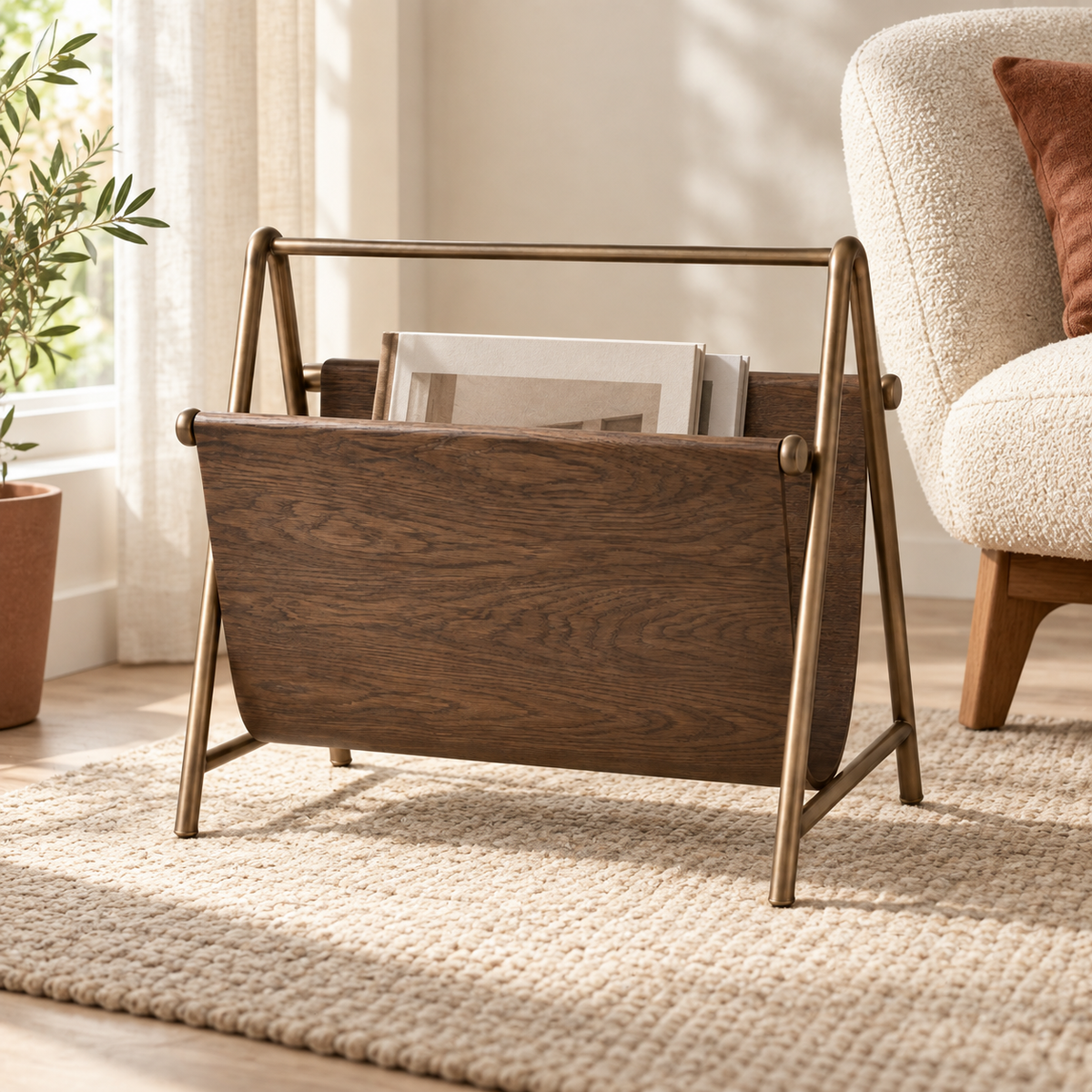Forma Magazine Rack shown in a reading corner