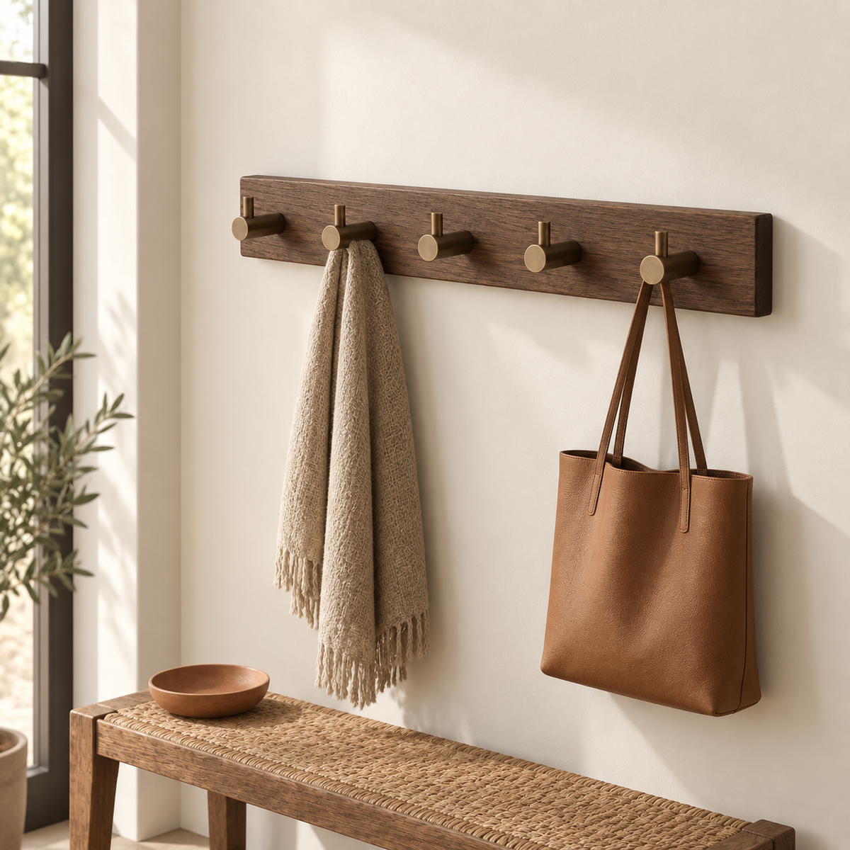 Linea Hook Rail shown in a entry wall