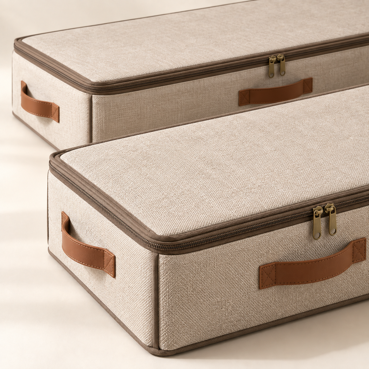 Solace Underbed Storage Pair detail showing two low-profile cases and closures