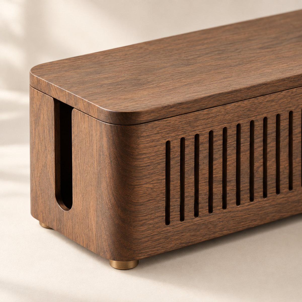 Trace Cable Storage Box detail showing lid, cable slots and ventilation openings