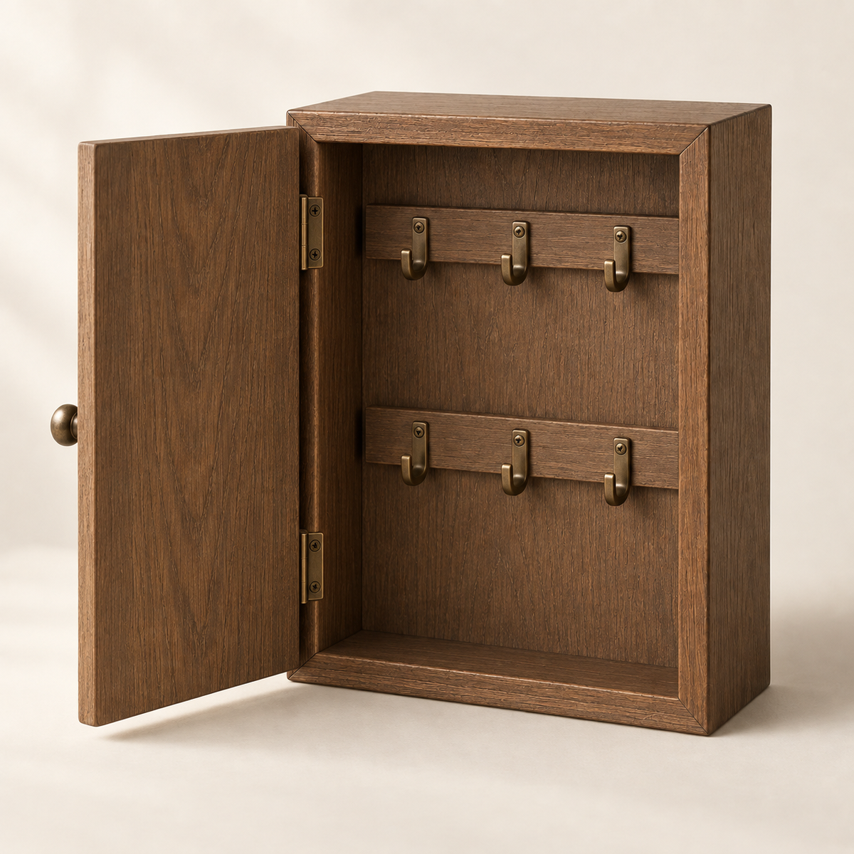 Vale Key Cabinet detail showing plain inset door and inner hooks